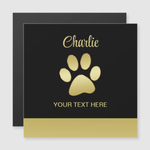 Carte Magnétique Paw chien brillant or sur arrière - plan noir