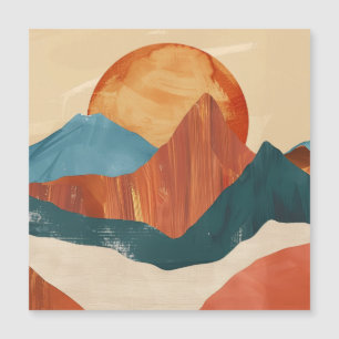 Carte Magnétique Paysage de montagne Abstrait Boho avec soleil