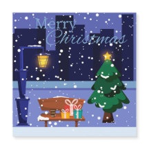 Paysage de Noël avec lampadaire, arbre et gif