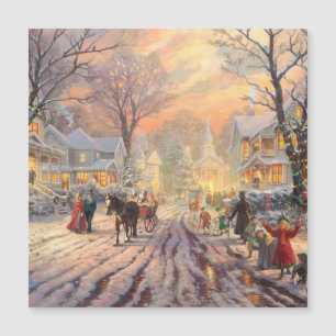 Carte Magnétique Paysage enneigé de Noël victorien vintage