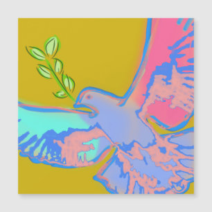 Carte Magnétique Peace colombe Pop art en jaune ocre