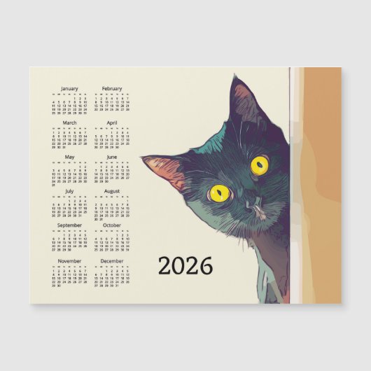 Carte Magnétique Peeking Cat 2026 Calendar Magnetic Card (Devant)