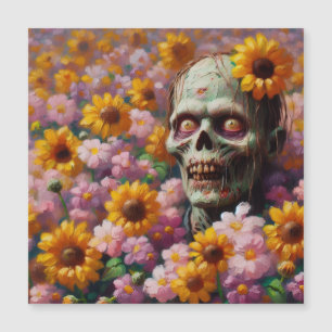 Carte Magnétique Peinture à l'huile de zombie dans un champ de fleu