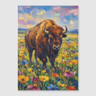 Carte Magnétique Peinture abstraite de buffles dans un champ de fle