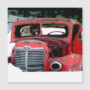 Carte Magnétique Peinture de chien de Noël Keeshond vieux camion Ar