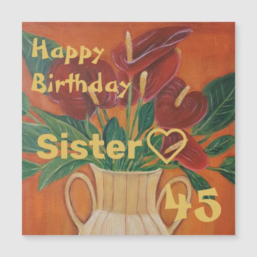 Carte Magnétique Peinture Fleur Antarium Soeur Personnalisée (Devant)