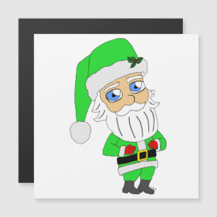 Carte Magnétique Père Noël en costume vert chibi