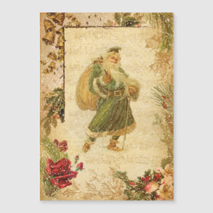 Carte Magnétique Père Noël en Neige avec Roses & Musique