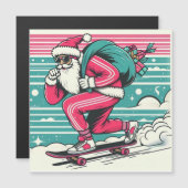 Carte Magnétique Père Noël en skateboard (Devant / Derrière)