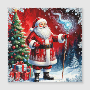 Carte Magnétique Père Noël tenant un bâton magique