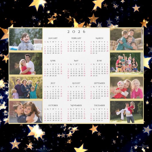 Carte Magnétique Personalized 8 Photo Collage 2026 Family Calendar