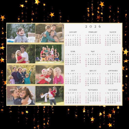 Carte Magnétique Personalized 8 Photo Collage Family 2026 Calendar