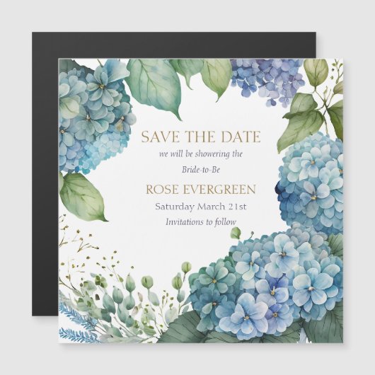 Carte Magnétique Personnaliser Fête des mariées Blue Hydrangea (Devant / Derrière)