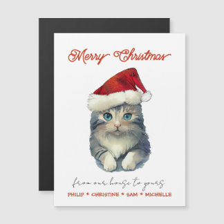 Carte Magnétique Personnaliser le chat de Père Noël mignon