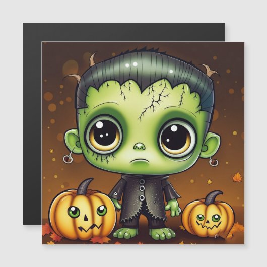 Carte Magnétique Petit Frankenstein d'Halloween (Devant / Derrière)