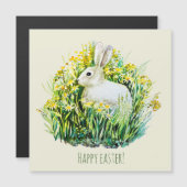 Carte Magnétique Petit lapin blanc et fleurs (Devant / Derrière)