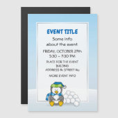 Carte Magnétique Petit pingouin assis avec des boules de neige (Devant / Derrière)