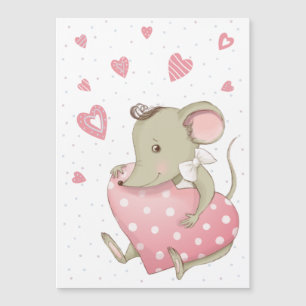 Carte Magnétique Petite souris mignonne avec coeur rose
