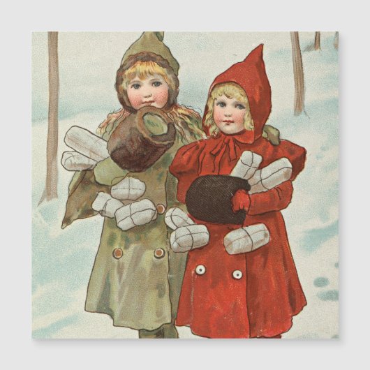 Carte Magnétique Petites filles vintages avec parcelles (Devant)