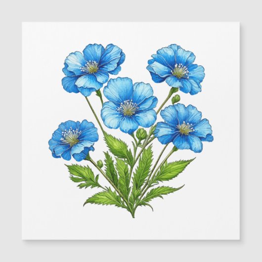 Carte Magnétique Petites fleurs bleues (Devant)