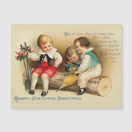 Carte Magnétique Petits enfants de Noël Vintage (Devant)