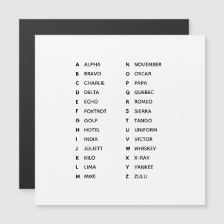 Carte Magnétique Phonetic Alphabet UK Magnetic Card