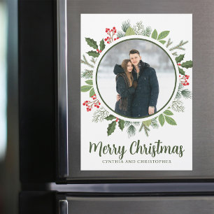 Carte magnétique photo Chic Holly Christmas Wreath