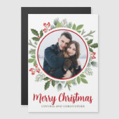 Carte magnétique photo Chic Red Holly Christmas Wr (Devant / Derrière)