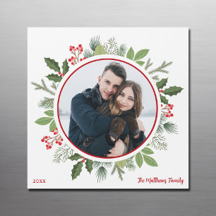 Carte magnétique photo Chic Red Holly Christmas Wr