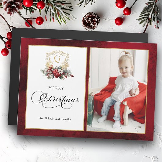 Carte Magnétique Photo classique de Noël Floral Crest