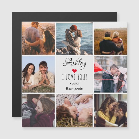 Carte Magnétique Photo Collage ''I Love You'' Saint-Valentin (Devant / Derrière)