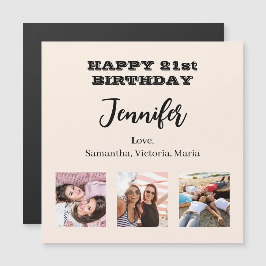 Carte Magnétique Photo d'anniversaire meilleurs amis crème beige ai (Devant / Derrière)