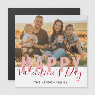 Carte Magnétique Photo de famille de la Saint-Valentin rose rouge é