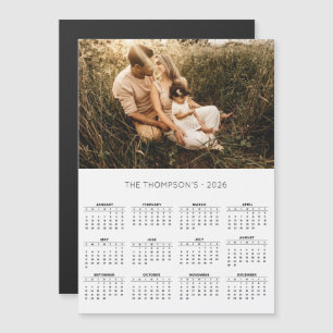 Carte Magnétique Photo de famille moderne 2026 Calendrier 12 mois