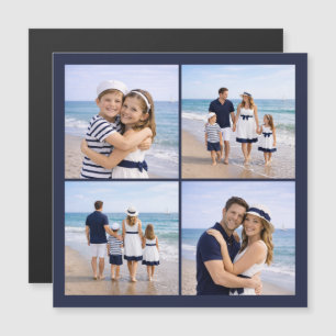Carte Magnétique Photo de famille personnalisé bleu marine nautique