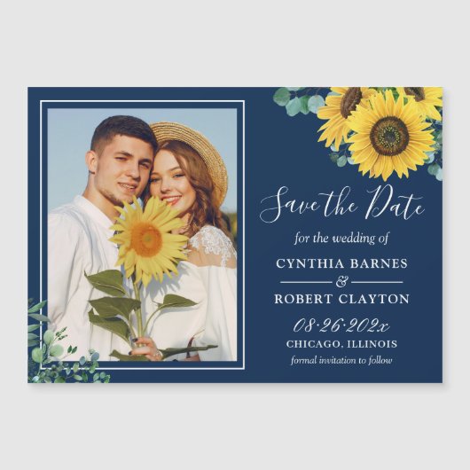 Carte Magnétique Photo de Navy Blue Sunflowers Enregistrer l'aimant (Devant)