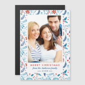 Carte Magnétique Photo de Noël du Motif Blue Red Berries (Devant / Derrière)