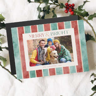 Carte Magnétique Photo de rayures de Noël à l'aquarelle festive