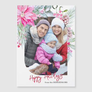 Carte Magnétique Photo Festif Colorful Pink Poinsettias
