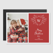 Carte magnétique photo Festive rouge et blanc crêt (Devant / Derrière)