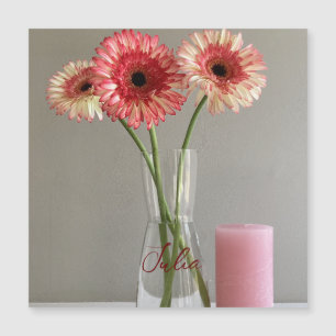Carte Magnétique Photo Happy Gerbera Rose Flower +Custom Name