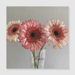 Carte Magnétique Photo Happy Gerbera Rose Flower +Custom Name