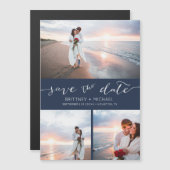 Carte Magnétique Photo manuscrite Collage bleu marine Enregistrer l (Devant / Derrière)