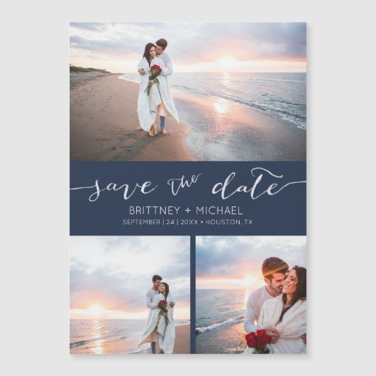 Carte Magnétique Photo manuscrite Collage bleu marine Enregistrer l (Devant)