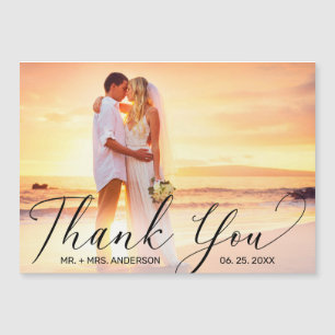 Carte magnétique photo mariage Merci Élégant Scrip