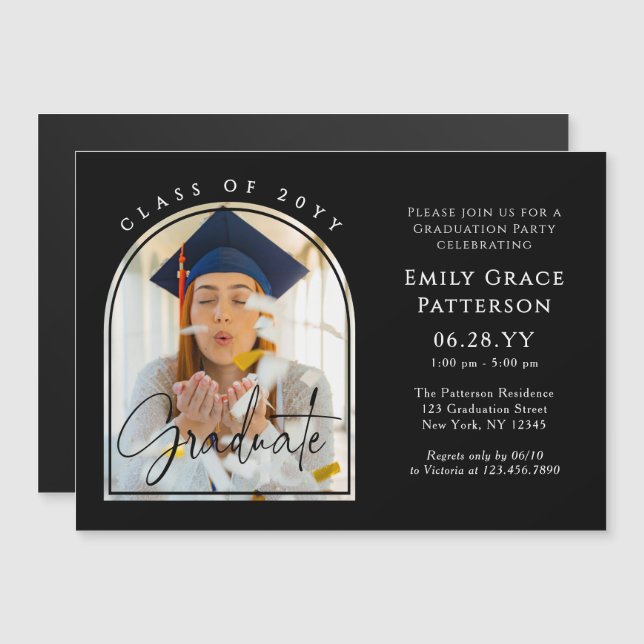 Carte Magnétique Photo Modern Arch Graduate Script Graduate Party (Devant / Derrière)