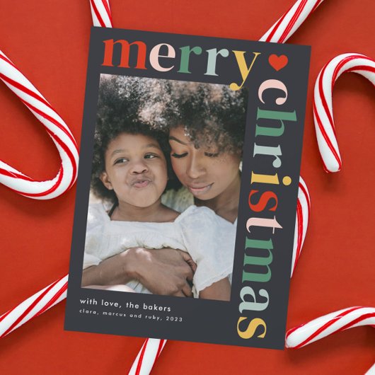 Carte magnétique photo moderne colorée Joyeux Noël