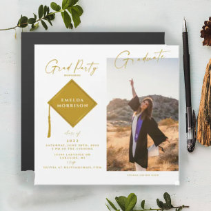 Carte Magnétique Photo moderne Gold Grad Party Magnetic Invite