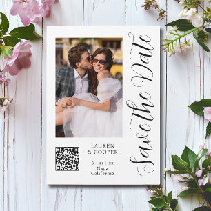 Carte Magnétique Photo Noir Blanc Script Enregistrer la Date QR Cod