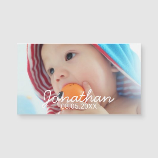 Carte Magnétique Photo personnalisée avec nom et date (Devant)